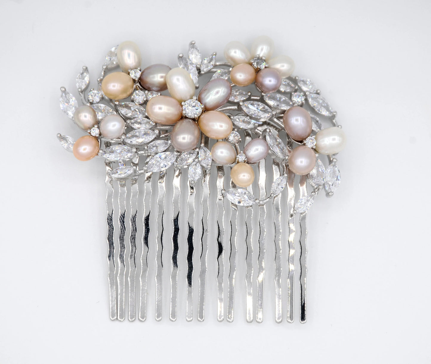 Crystal Bridal Comb, Floral Wedding Comb, Bridal Hair Accessory, Crystal Wedding Headpiece, Floral Hair Comb, Blush Wedding, Pearl Hair Comb