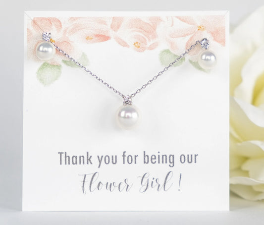 Thank you for being our Flower Girl Gift | Flower Girl Sets | Flower Girl Gifts | Little Girl Pearl Earrings | Flower Girl Proposal Gift