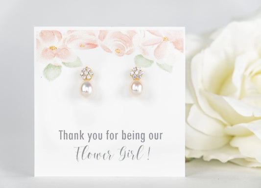 Flower Girl Proposal | Flower Girl Gift | Rose Gold Pearl Earrings | Little Girls Pearl Earrings | Flower Earrings | Flower Girl Jewelry