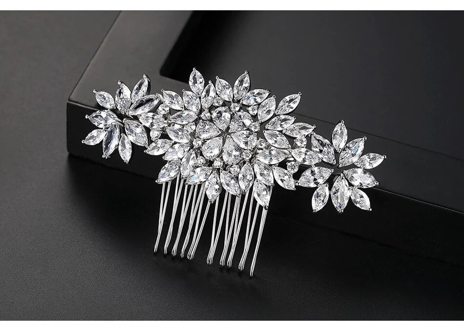 Crystal Bridal Comb Hairpiece | Bridal Crystal Hair Accessory | Floral Crystal Wedding Comb for Brides | Silver Crystal Bridal Headpiece