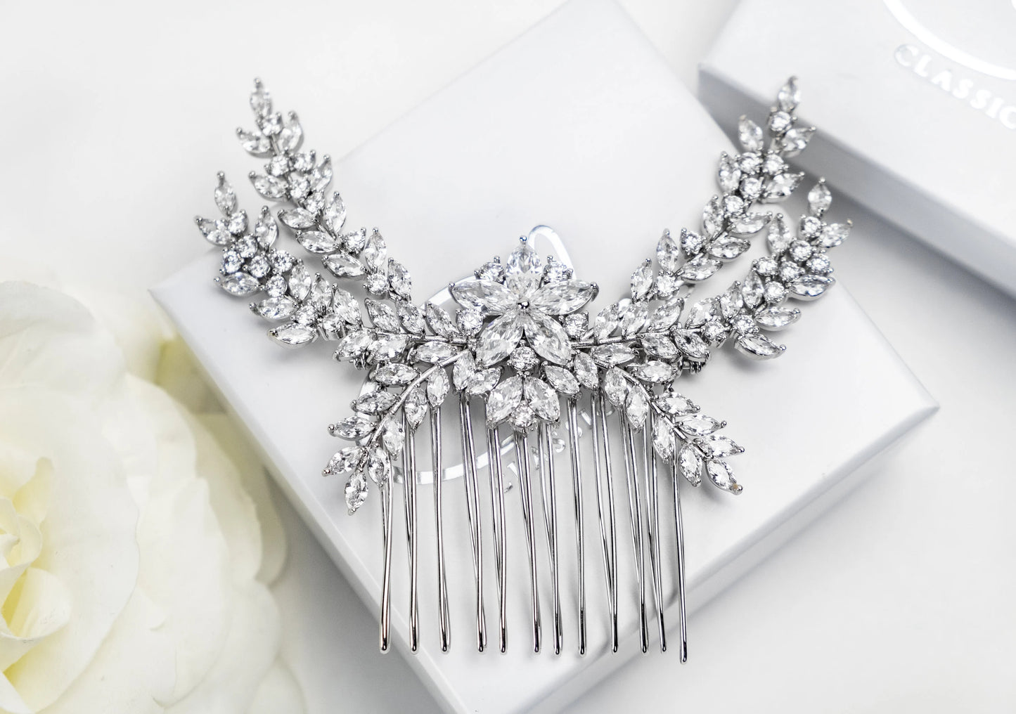 Crystal Bridal Comb Hairpiece | Bridal Crystal Hair Accessory | Floral Crystal Wedding Comb for Brides | Silver Crystal Bridal Headpiece