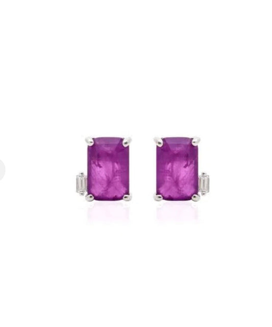 Minimalist Amethyst Studs | Dainty Amethyst Zircon Silver Earrings | Amethyst Silver Earrings & Necklace Set | February Birthstone Jewelry