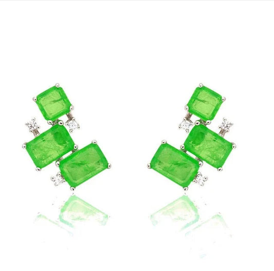 Minimalist Emerald Studs | Green Emerald 925 Silver Earrings | Emerald Geometric Earrings | Dainty Emerald Jewelry | Gifts for Her