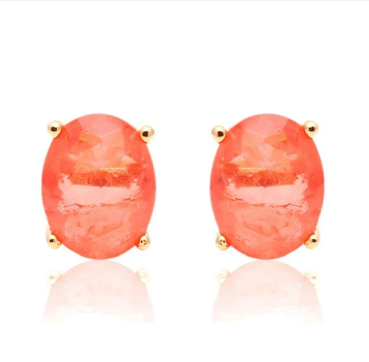 Orange Fusion Gemstone Gold Studs | Oval Studs | Orange Earrings | Gifts for Her | Minimalist Earrings | Dainty Earrings | Women's earrings