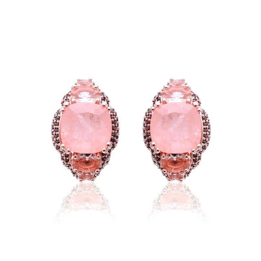 Vintage Inspired Blush Morganite Pink & Brown CZ Rose Gold Post Earrings | Vintage Blush Wedding Earrings | Morganite Design Earrings