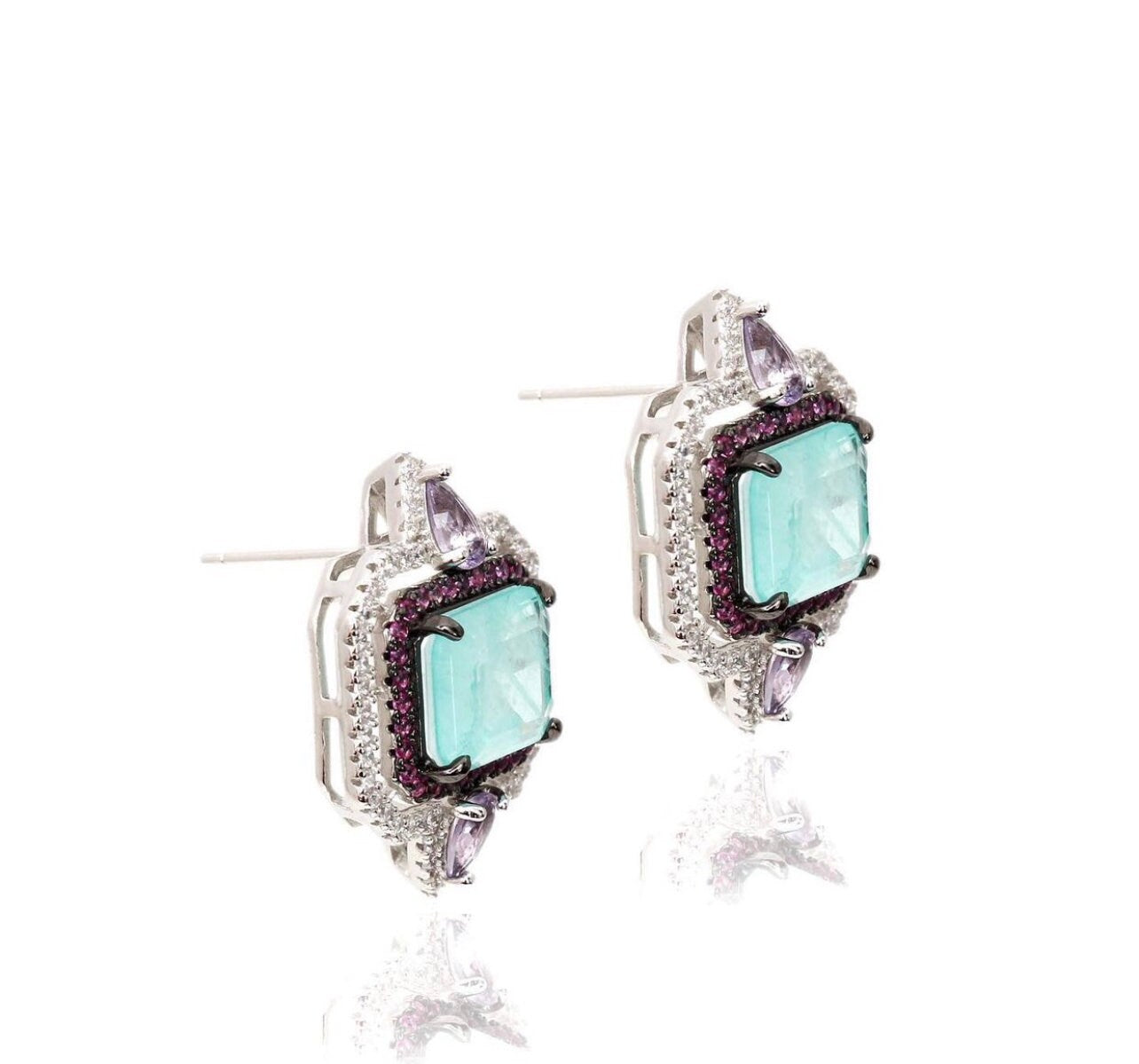 Aqua Blue Paraiba Tourmaline Lavender Zircon Crystal Geometric Necklace, Gemstone Statement Necklace, Paraiba Tourmaline Pendant