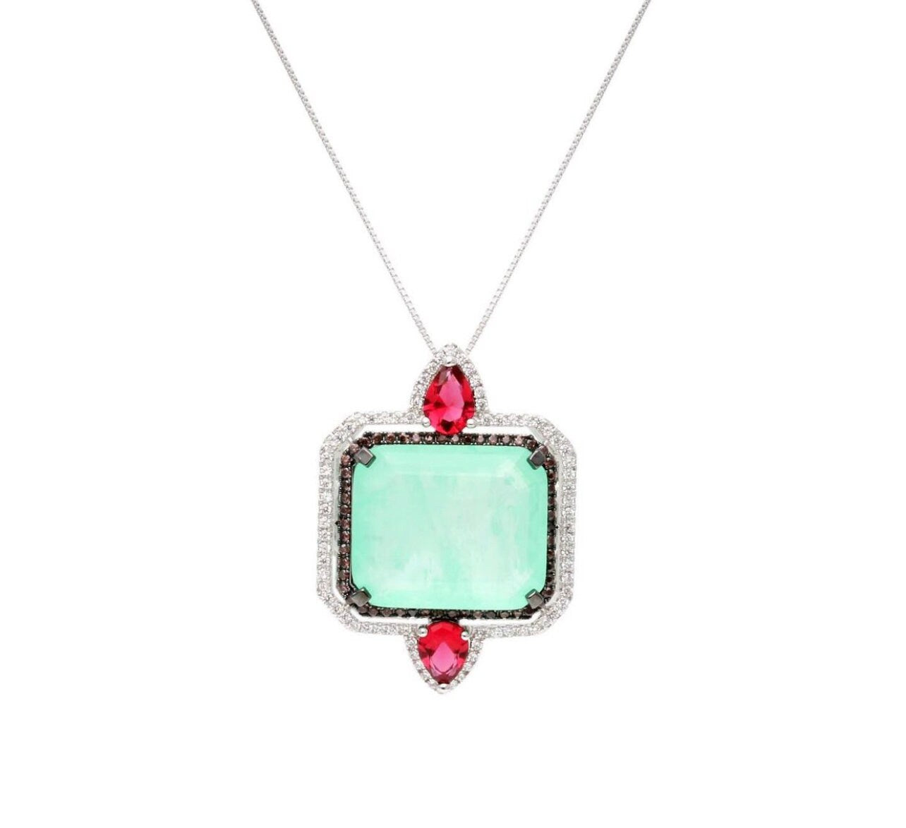 Aqua Blue Paraiba Tourmaline Lavender Zircon Crystal Geometric Necklace, Gemstone Statement Necklace, Paraiba Tourmaline Pendant