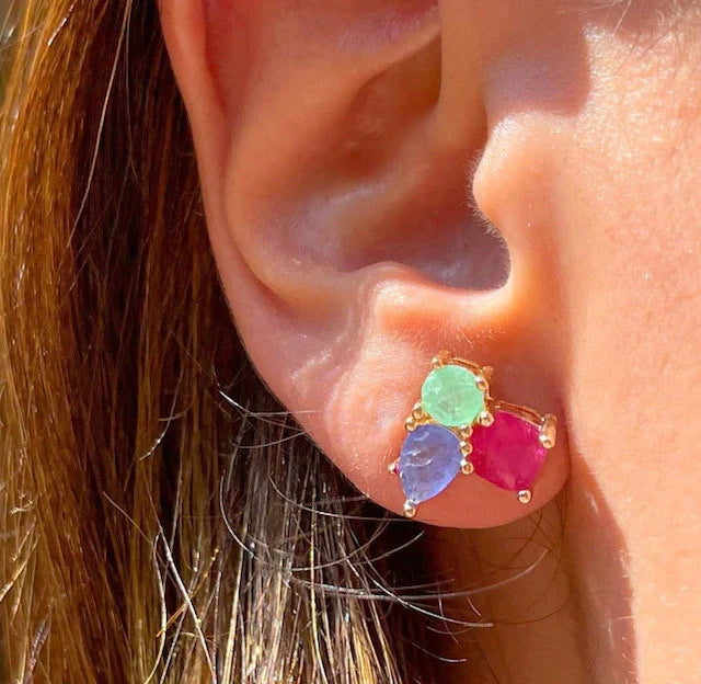 Colombian Emerald Tanzanite Pink Tourmaline Gold Necklace Earrings & Ring Jewelry Set | Gemstome Jewelry | Minimalist Jewelry